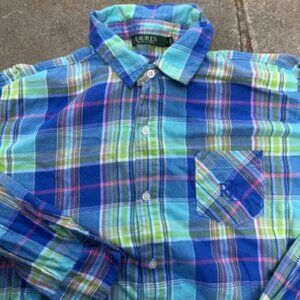Lauren Ralph Lauren Mens XL Long Sleeve Button Up Shirt Plaid Blue Green